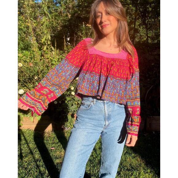 Boho patchwork bell-sleeve top — reworked - festival - Picture 4 of 8